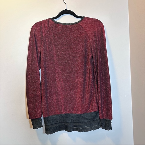 Red glitter shiny blouse trim lace handmade - Picture 6 of 7